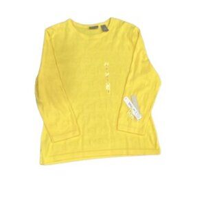 NWT Field Gear Essentials Yellow 3/4 Sleeve Polka Dot Embossed Sweater Knit Top